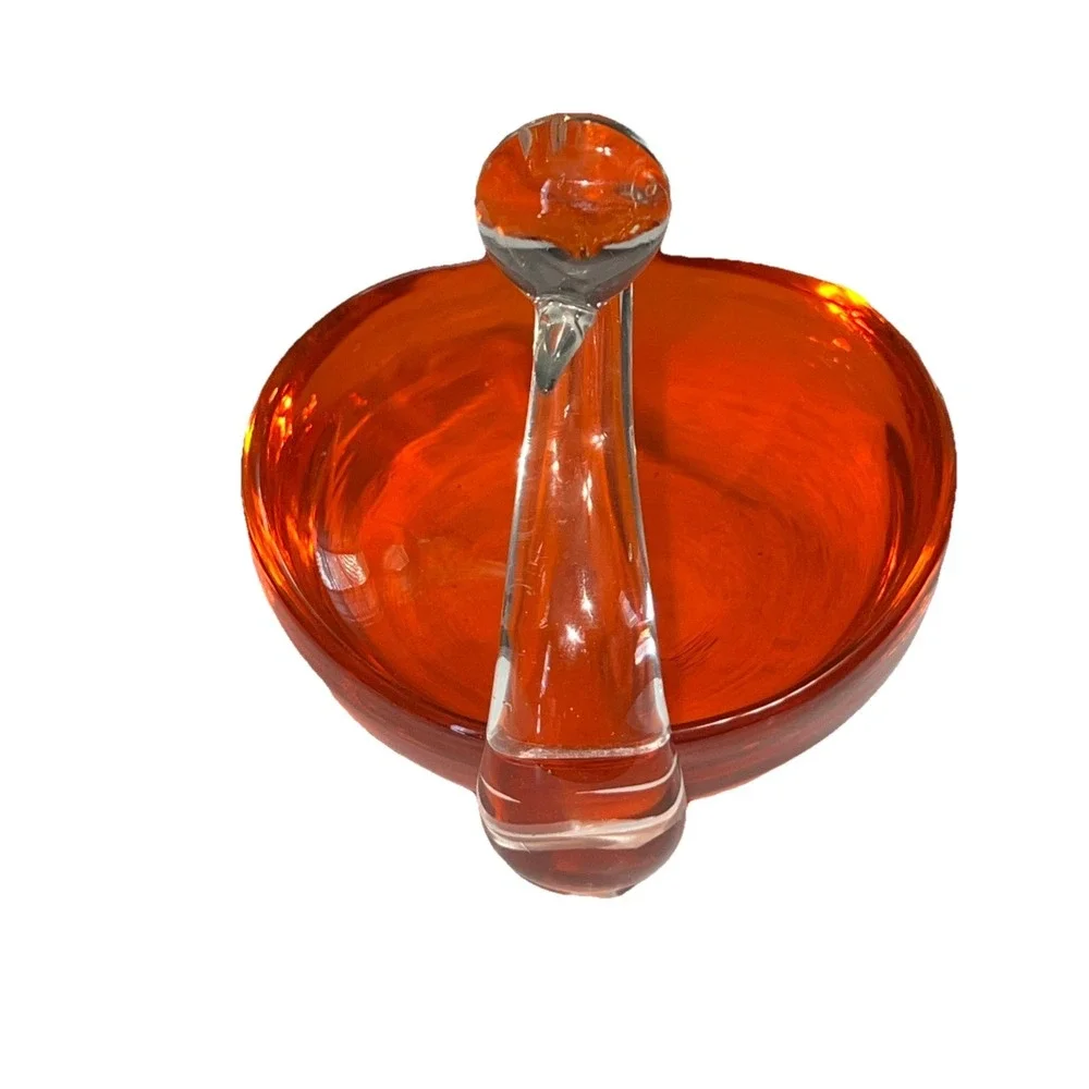 Vintage Mid Century Modern Orange Art Glass Bird Swan Candy Dish Bowl Decor Chip